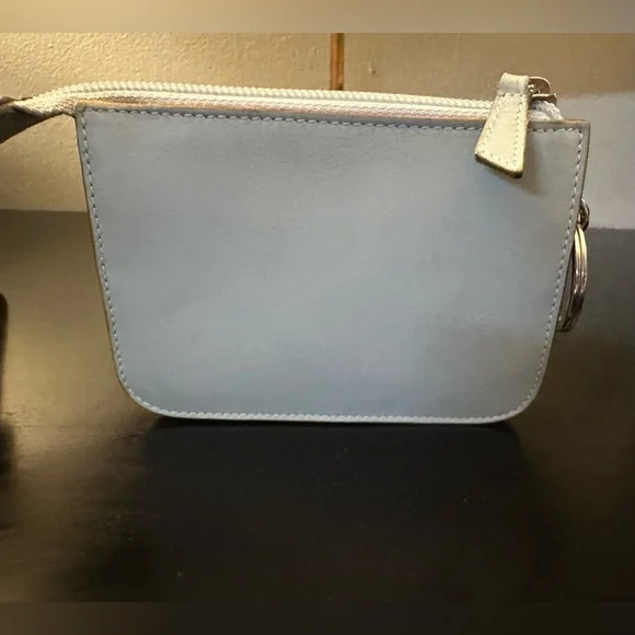 Salvatore Ferragamo Blue Grey Leather Coin Purse Card Case Keyring - Picture 4 of 6